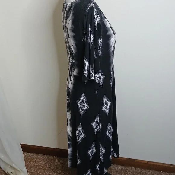 Soma womens black and white abstract pattern wrap midi dress size large - Picture 4 of 12